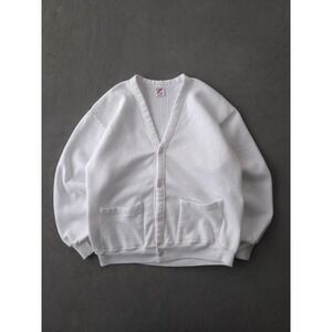 Vintage 90s Jerzees White Cotton Blend Cardigan Sweatshirt Made In USA L